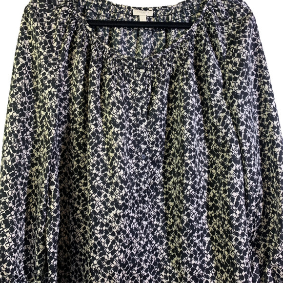 TALBOTS Black & White Diamond Print Peasant Top Blouse‎ - Picture 4 of 11